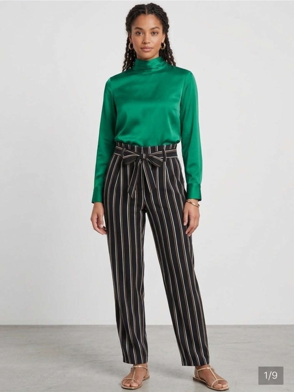 Body By Us Black White Vertical Stripe Paperbag Waist Pants size m